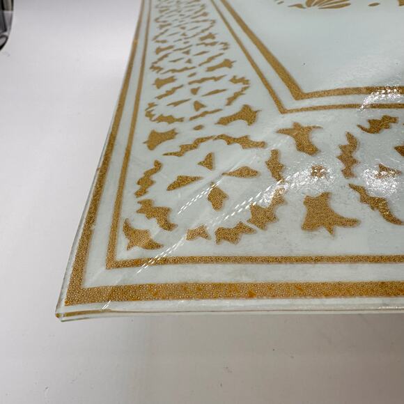 Vtg MCM square Ceiling Light Fixture Cover White Glass Gold Shade 16" 50s 60s EC - Picture 15 of 16